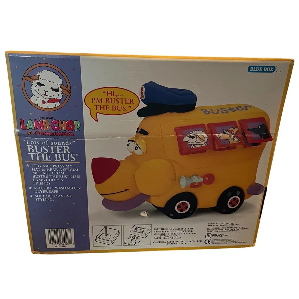Vintage 1991 Shari Lewis Lamb Chop Buster the Bus Plush Talking Toy Blue-Box